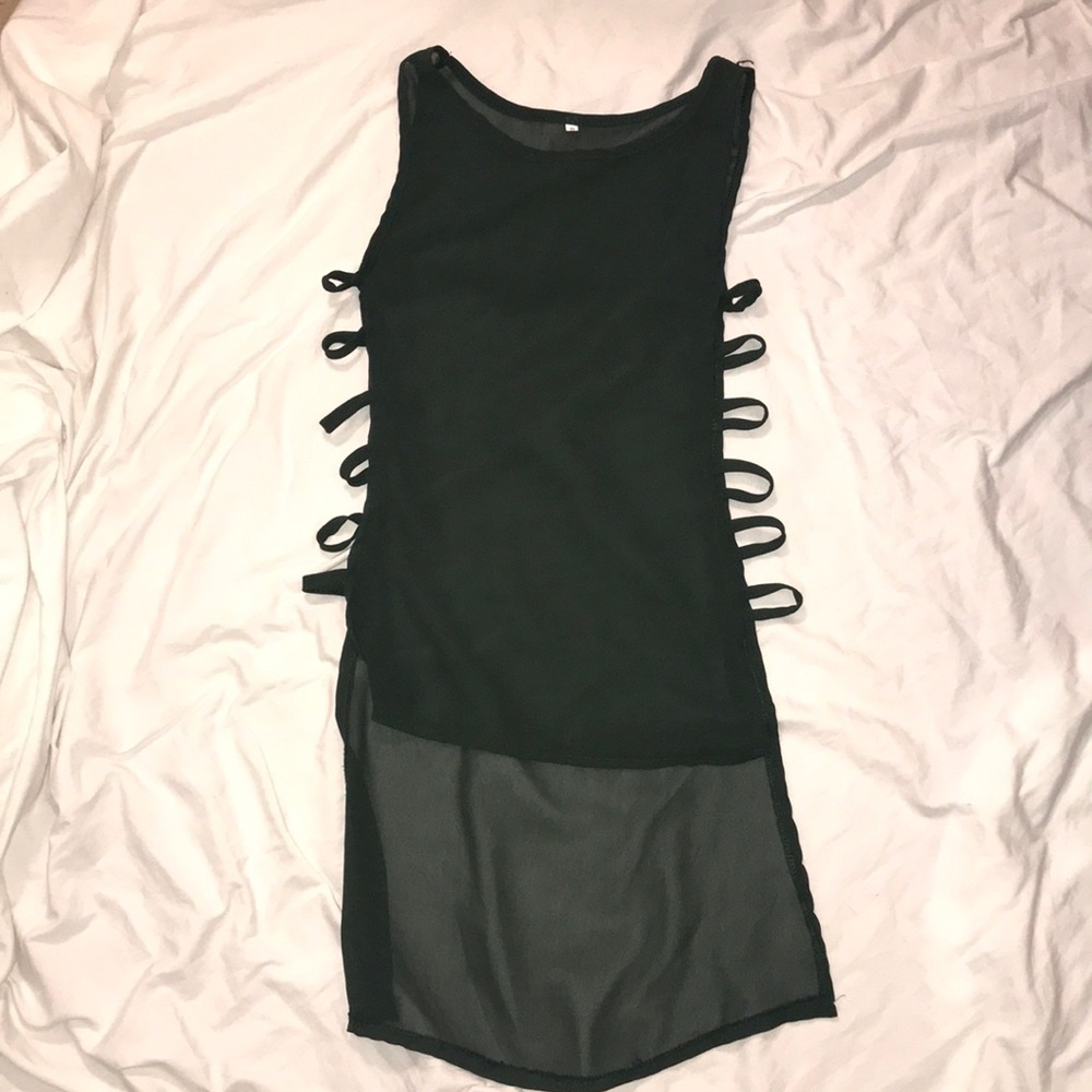 Sheer army green top with open sides